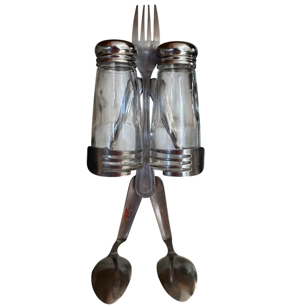 Forked‎ Up Art Stainless Steel Utensil Person Salt & Pepper Shaker Holder